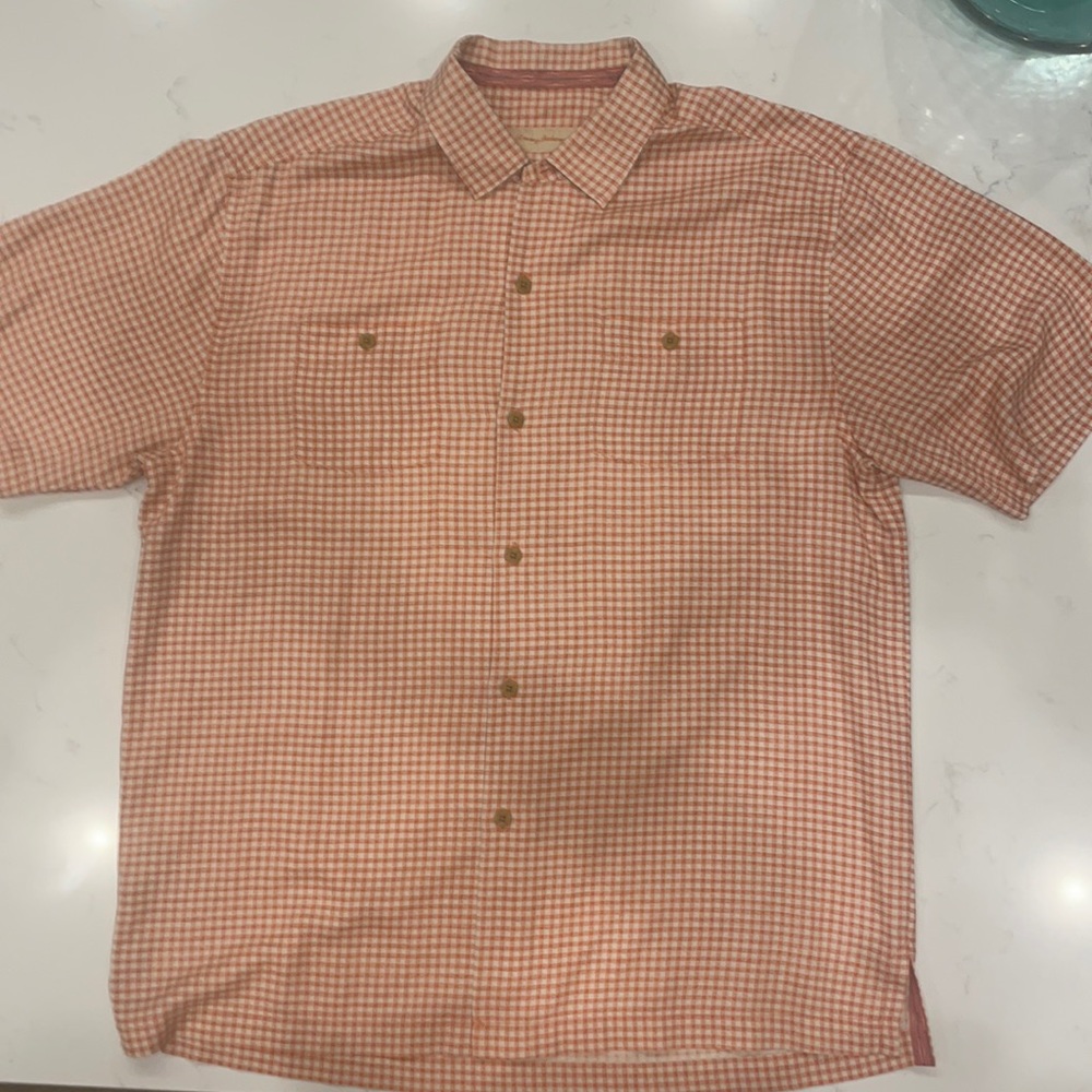 Tommy Bahama Silk Orange Plaid Shirt Short Sleeve M